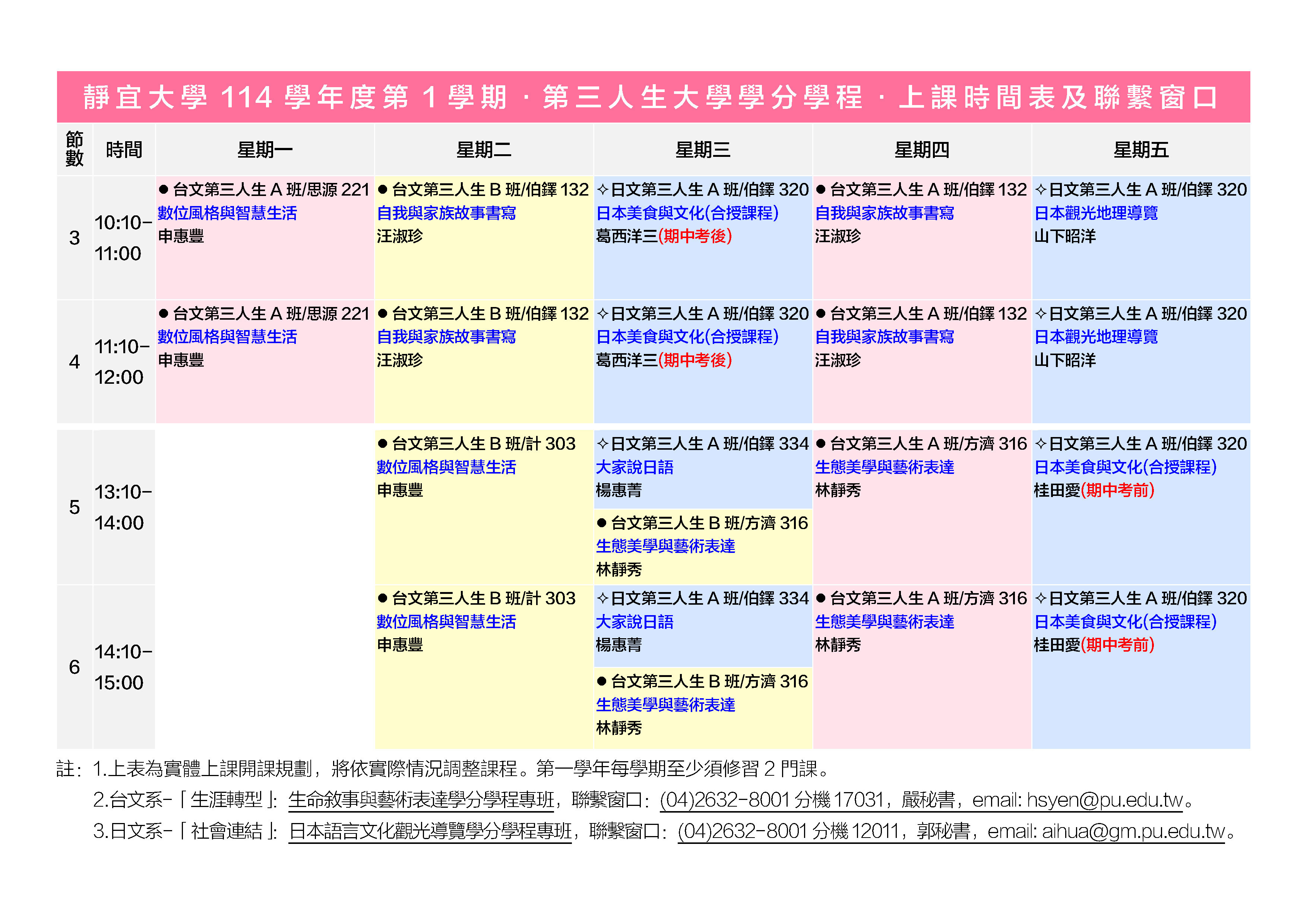 第三人生大學學分學程課表